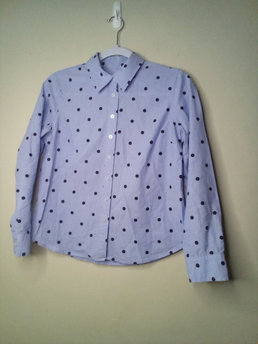 Talbots Blouse Women S Petite Button Up Long Sleeve Polka Dot Blue